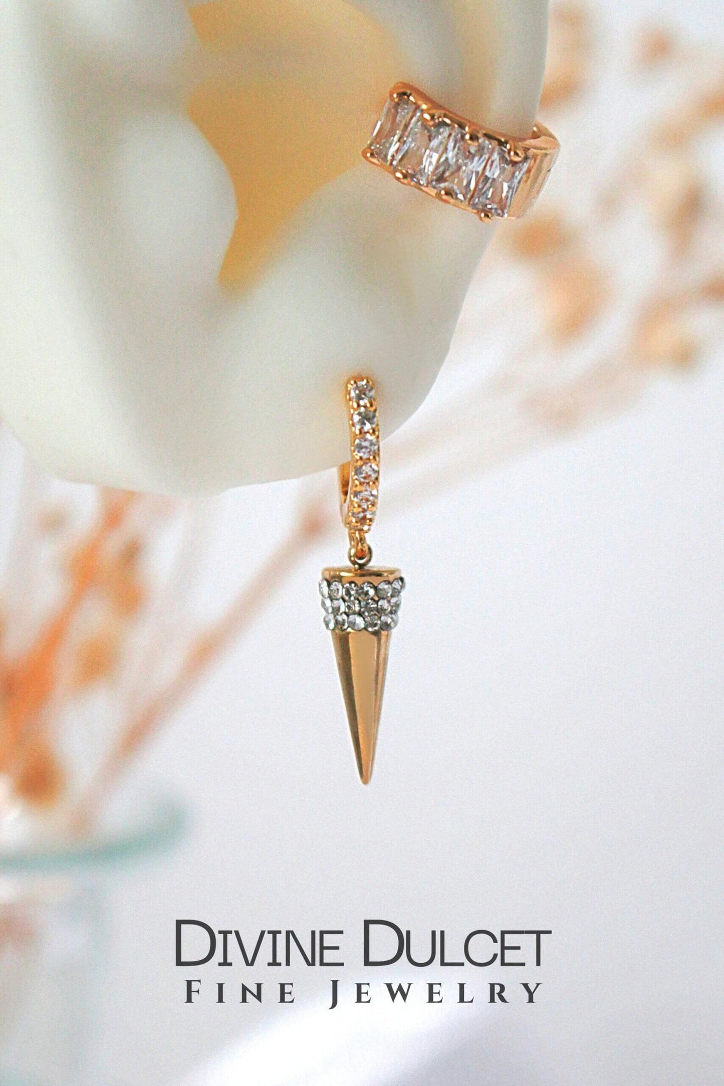 24 Karats Cubic Zirconia Spike Cone Hoop Earrings