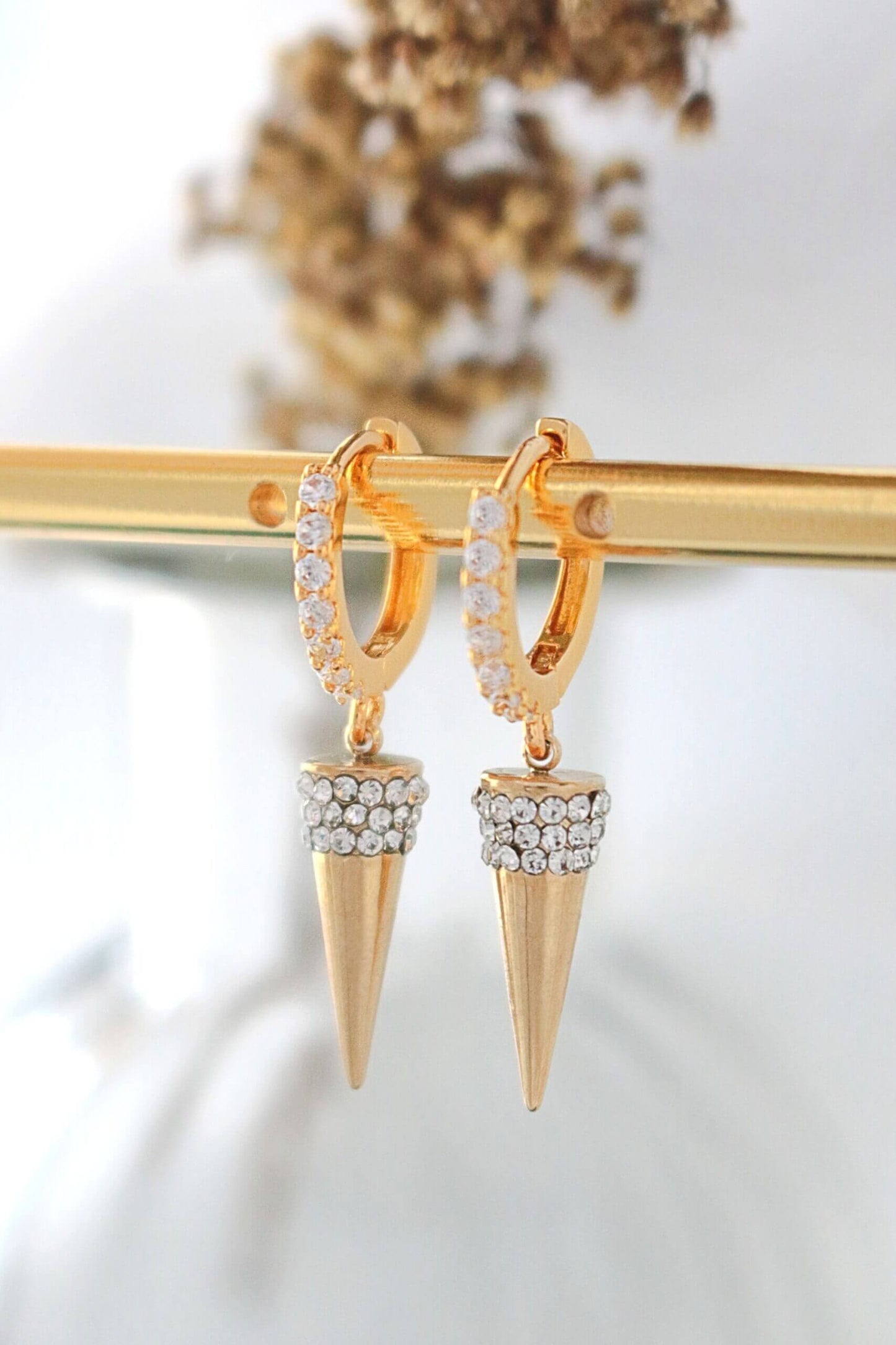 24 Karats Cubic Zirconia Spike Cone Hoop Earrings