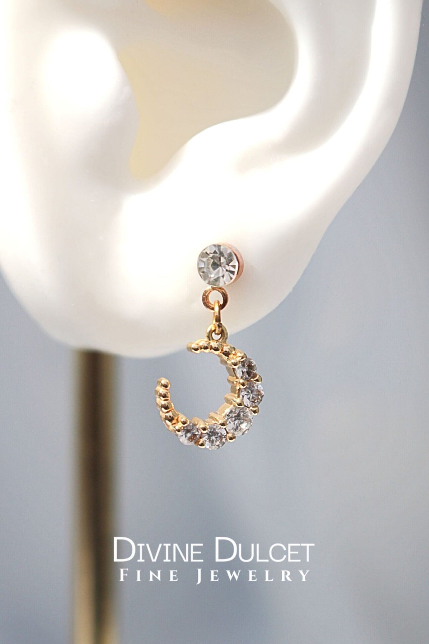 24 Karat Moon Cubic Zirconia Stud Earrings